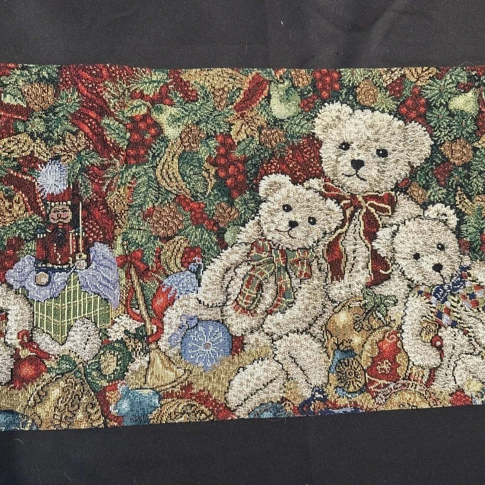 Violet Linen‎ Christmas Tapestry Teddy Bear Table Festive Runner Holiday 68x12